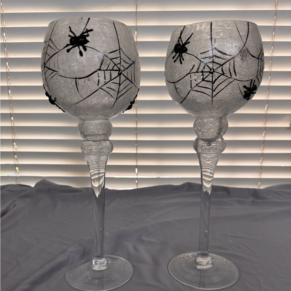 Halloween Spider Web Glass Candle Holders – Set of 2